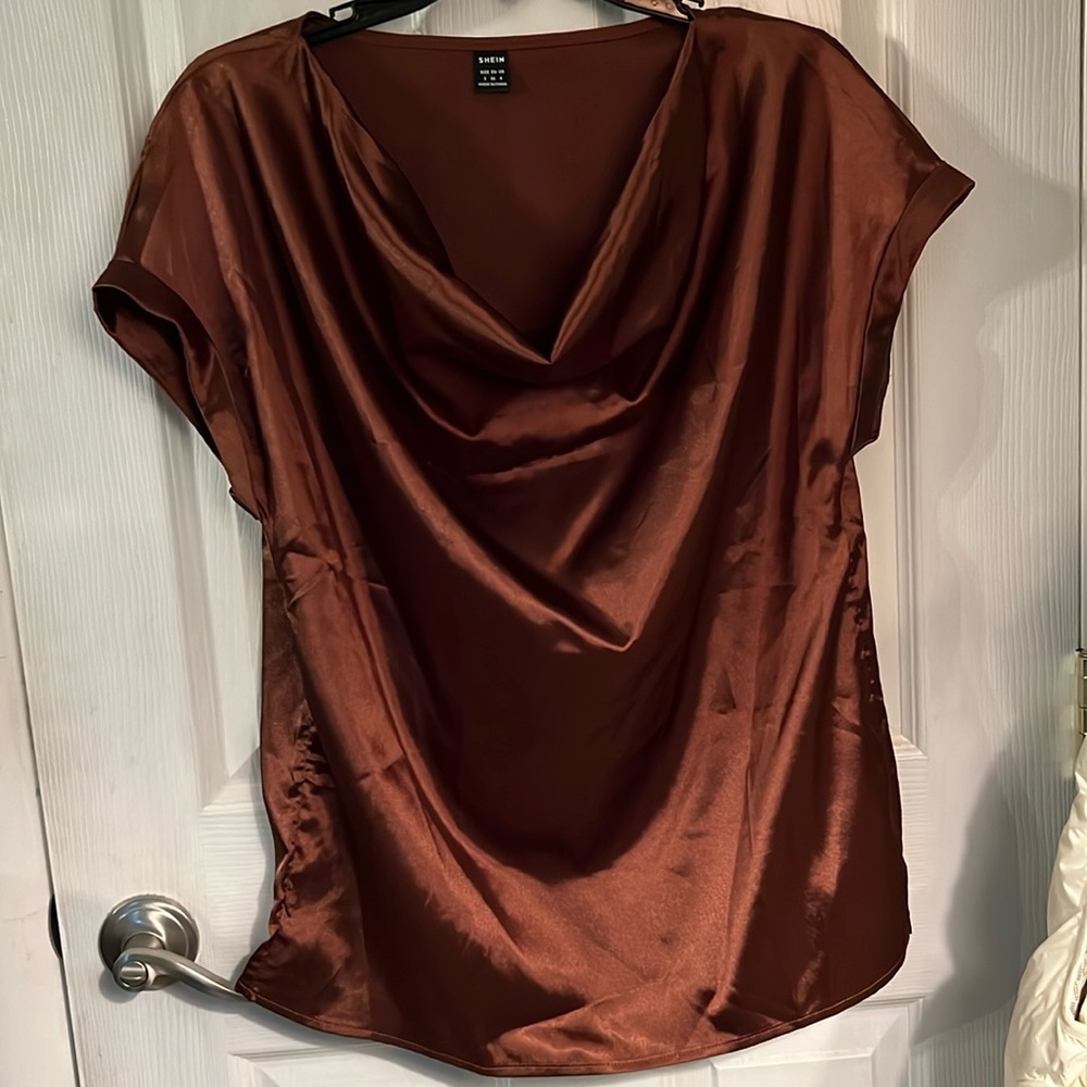 NWOT; SHEIN brown satin-like top